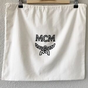 MCM Logo Large Dust Bag 100% Cotton Drawstring Closure White Black NWOT
